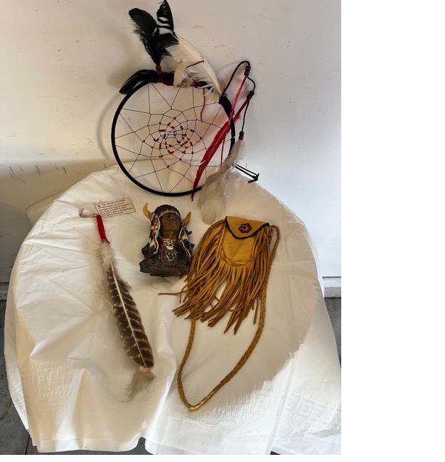 A dream catcher and feathers on a white surface
AI-generated content may be incorrect.